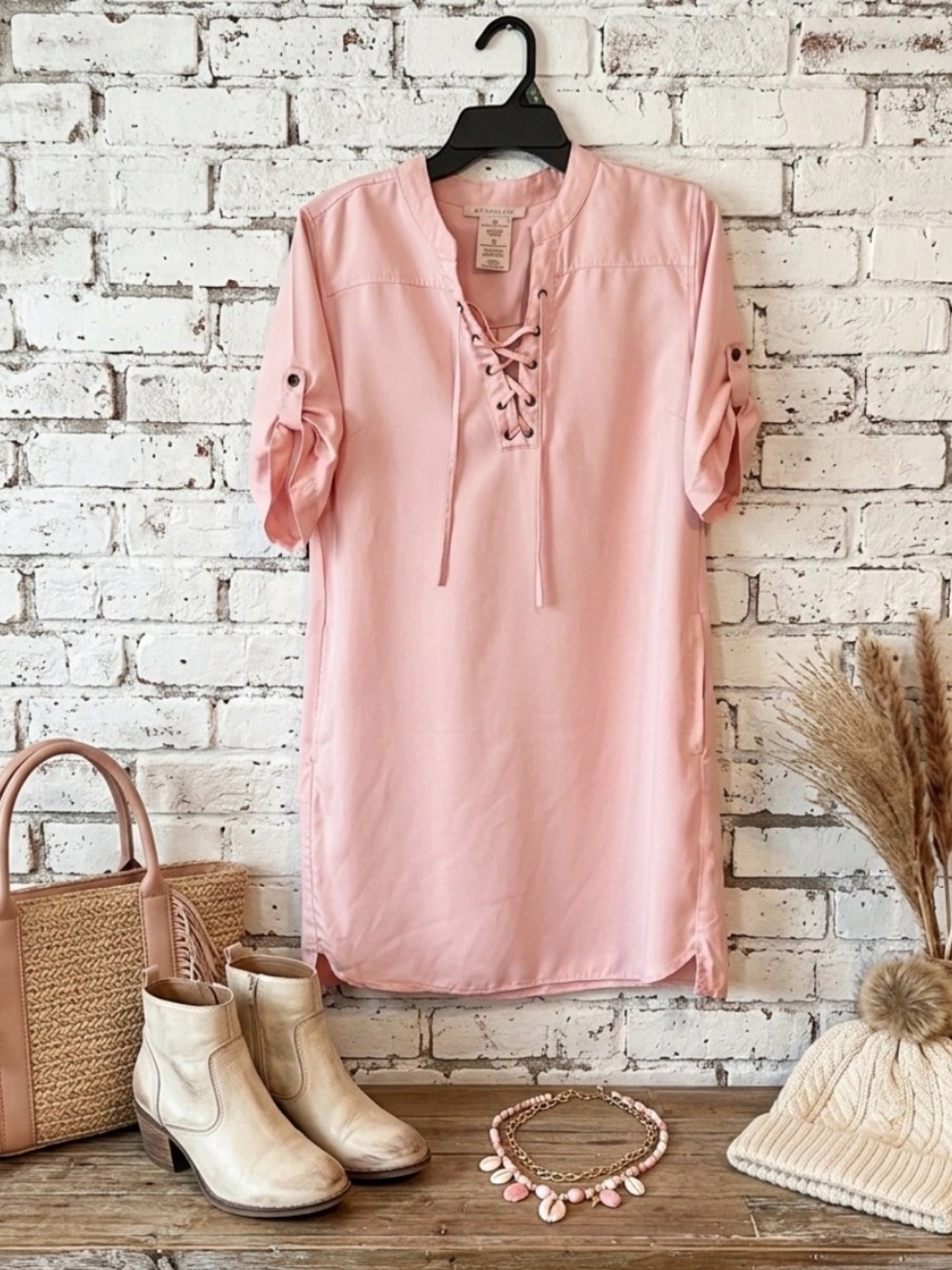 Philosophy Blush Pink Lace-Up Mini Dress